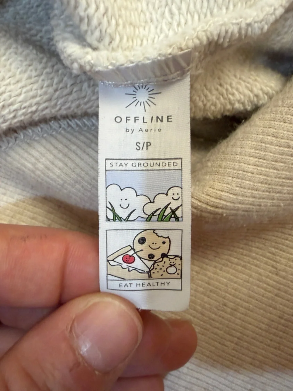 Offline by Aerie Cropped Half-Zip Hoodie in Oatmeal/Light Cream -  Size Small